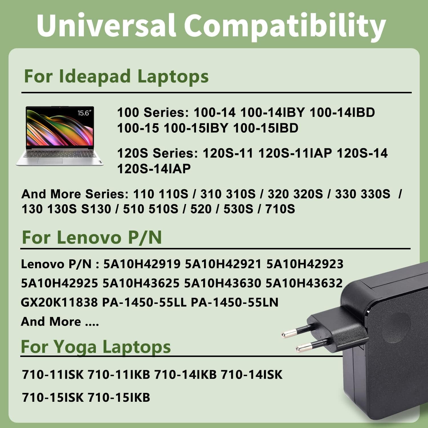 65W Caricatore Alimentatore PC Portatile Compatibile Con Lenovo Ideapad 330-14 330-15 330-17 510-15 330S-14 330S-15, Yoga 710-14IKB 710-14ISK 710-15ISK 20V 3,25A 4,0X1,7Mm Adattatore