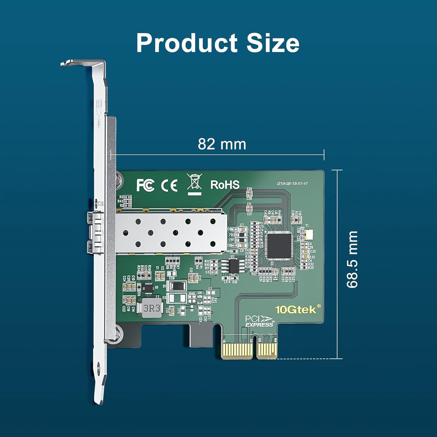 ® 10/100/1000Mbps Gigabit Network Card (NIC) Mit Intel 1210AS Chip | Ethernet Converged PCI Express Network Adapter | Single SFP Port | PCI Express 2.1 X1