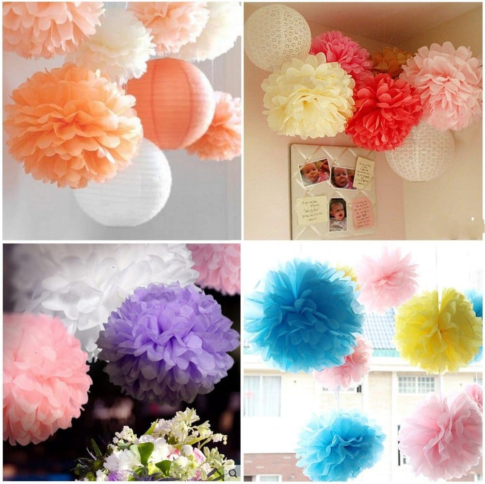 10X Cachi Arancio Chiaro Pom Pom Carta Velina 25Cm Decorazioni Festone per Matrimonio Compleanno Battesimo Bimbo Bambina Natale Laurea Nascita Comunione Camera Da Letto per Ragazza Addobbi Pon Pon