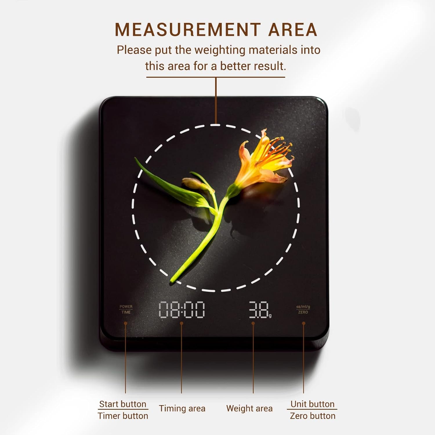 Bilancia Precisione Da Caffè Cucina Digitale Con Timer, Multifunzione per Alimenti Bilance Elettroniche Pro Con Display LED [Funzione Tara] 3000G 0,1 G / 0,1 Once / 0,1 Ml - Nero