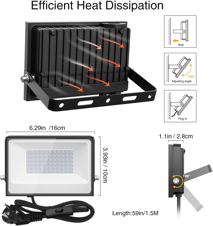 30W Faretto UV LED, Faro UV LED Con Spina, Fari UV LED IP66 Impermeabile, Faretto Luce Nera, Black Light Decorare per Acquario, Festa, Pittura Fluorescente, Poster Fluorescente, Bar, Festa