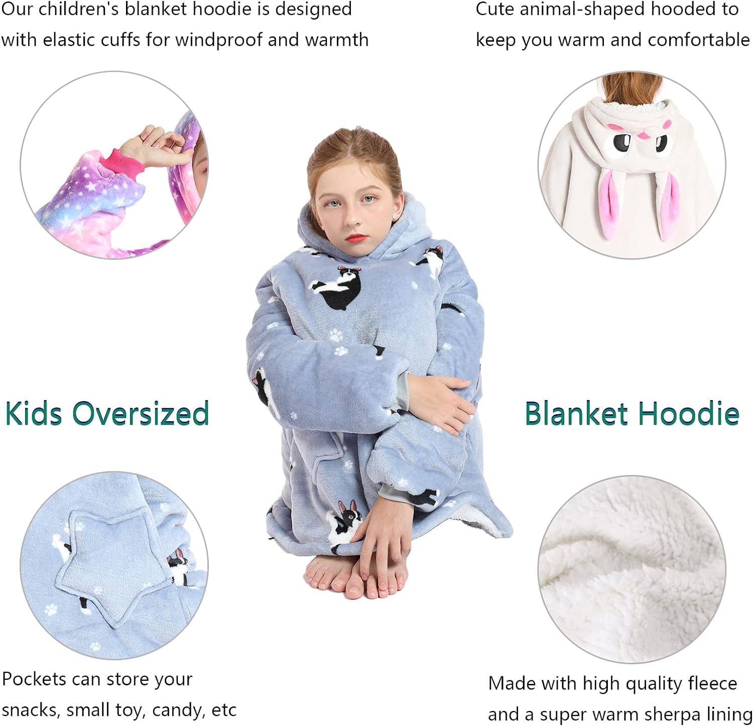 Felpa con cappuccio oversize per bambini, felpa con cappuccio indossabile in pile Sherpa con animali carini per bambini adolescenti, felpa con cappuccio confortevole gigante soffice