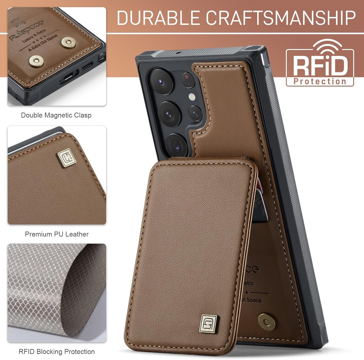 Custodia a Portafoglio per Galaxy S23 Ultra Con Blocco RFID, [Pelle PU Di Alta Qualità] [Slot per Schede] [Chiusura Magnetica] Custodia a Portafoglio Verticale Antiurto Compatibile Con Samsung