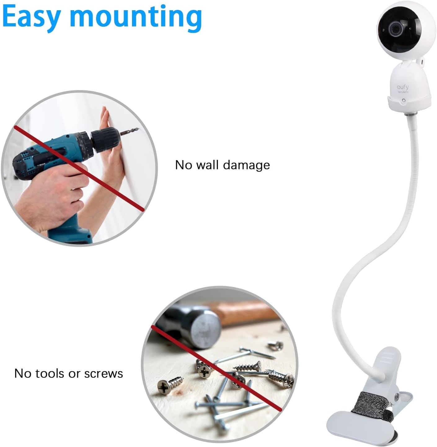 Versatile Supporto Flessibile a Morsetto a Torsione Con Connettore a Vite Da 1/4 Dock Compatibile Con Eufy Security 720P Video Baby Monitor
