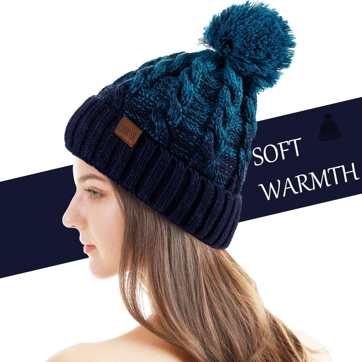 Cappello Invernale Da Donna Con Pom Pom Beanie Caldo Foderato in Pile Spesso Slouchy Snow Knit Chunky Baggy Skull Berretto Da Sci