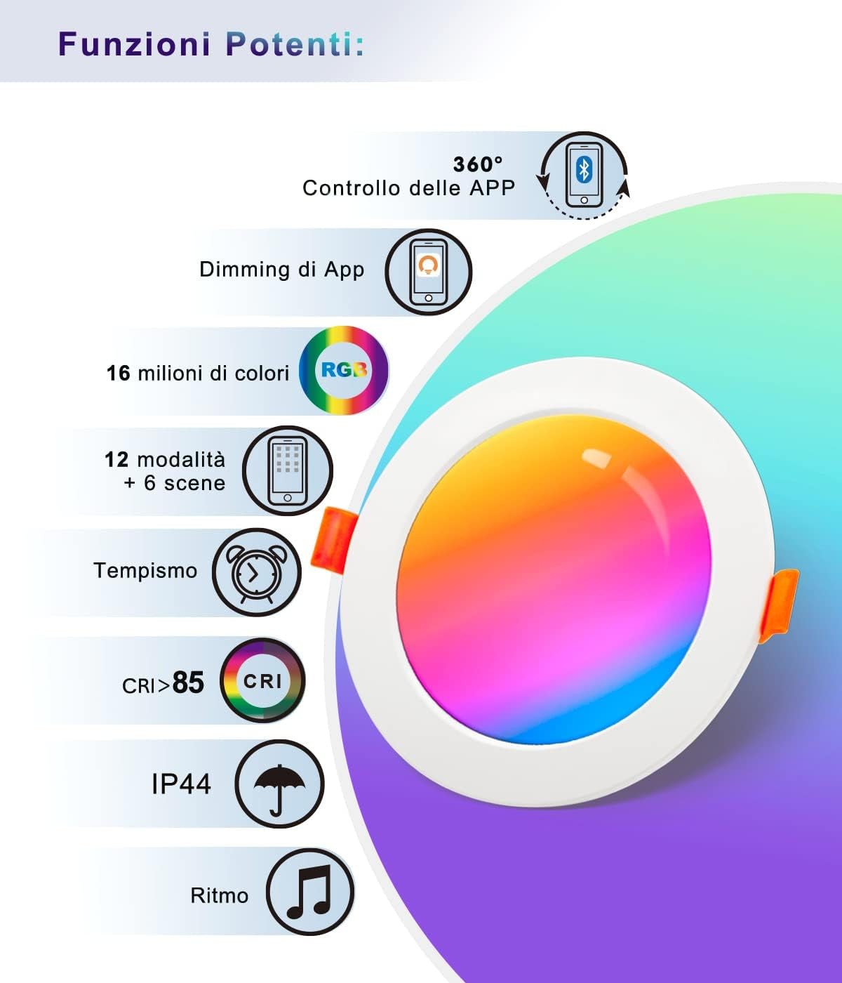 4X Faretti LED Da Incasso per Cartongesso RGB 220V 10W, Multicolore Dimmerabili Faretto Da Soffitto LED IP44 Inteligente, Smart Bluetooth Faretto Da Soffitto, Diametro Foro 95-110Mm