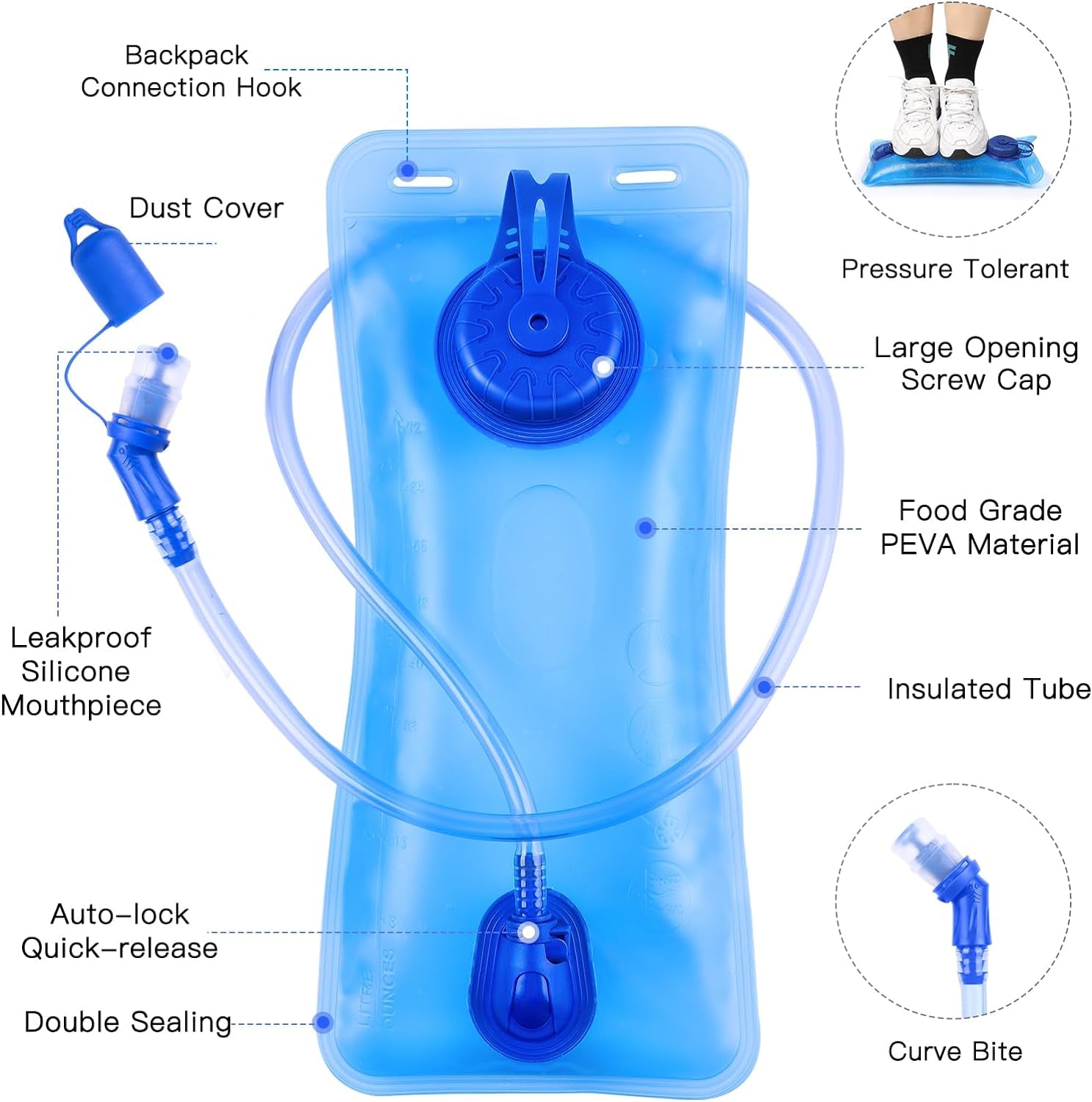 - Sacca Di Idratazione Da 2 Litri, Serbatoio per Acqua, a Prova Di Perdite, Ricambio Con Tubo Isolante a Sgancio Rapido E Valvola Di Spegnimento Automatico per Arrampicata, Ciclismo E Corsa