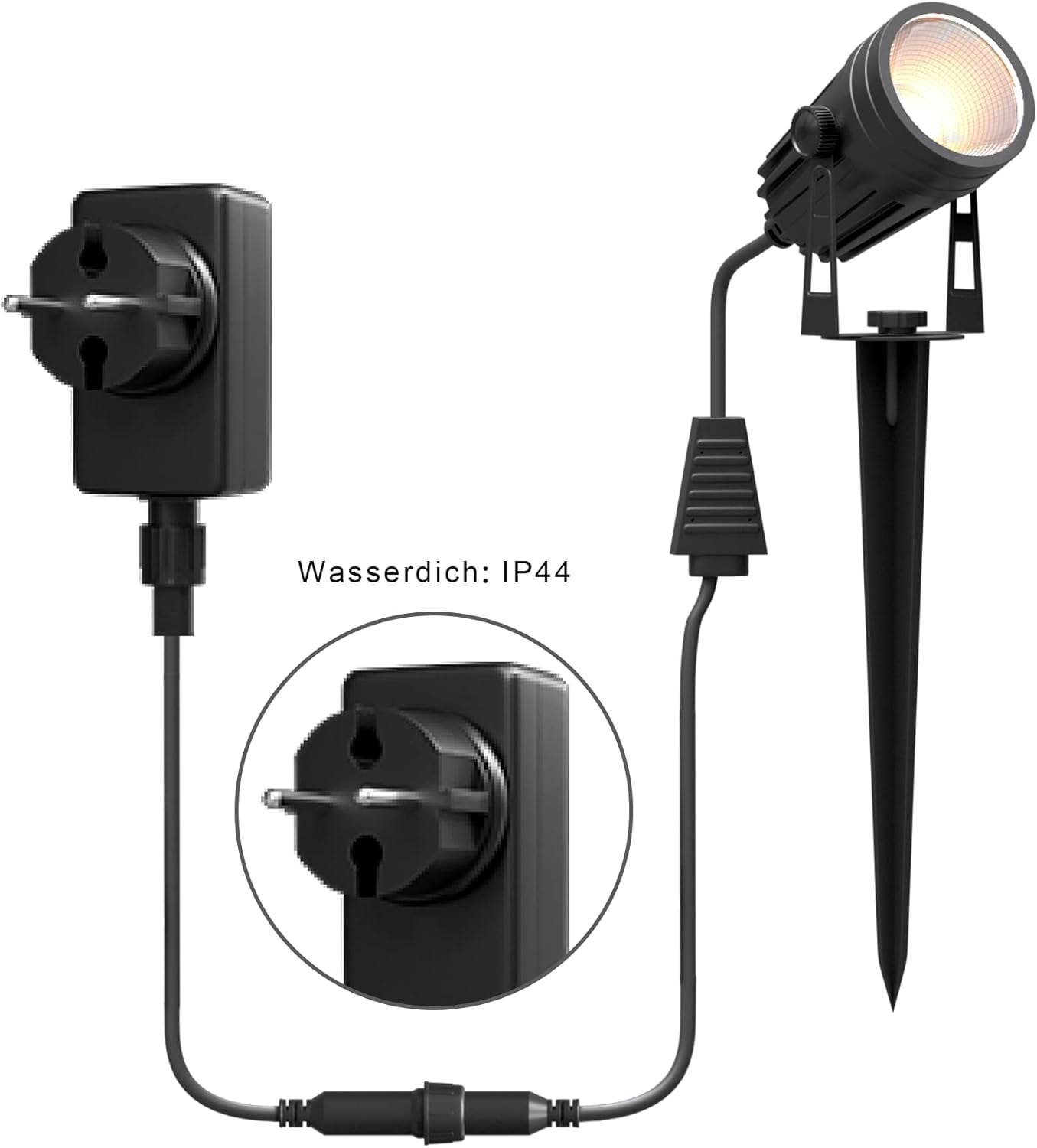 Adattatore LED per Illuminazione Da Giardino,Alimentatore LED IP44 per Faretti Da Giardino 12V DC E Cavo Impermeabile per Luci Esterne Da 2,5 M 1 Confezione