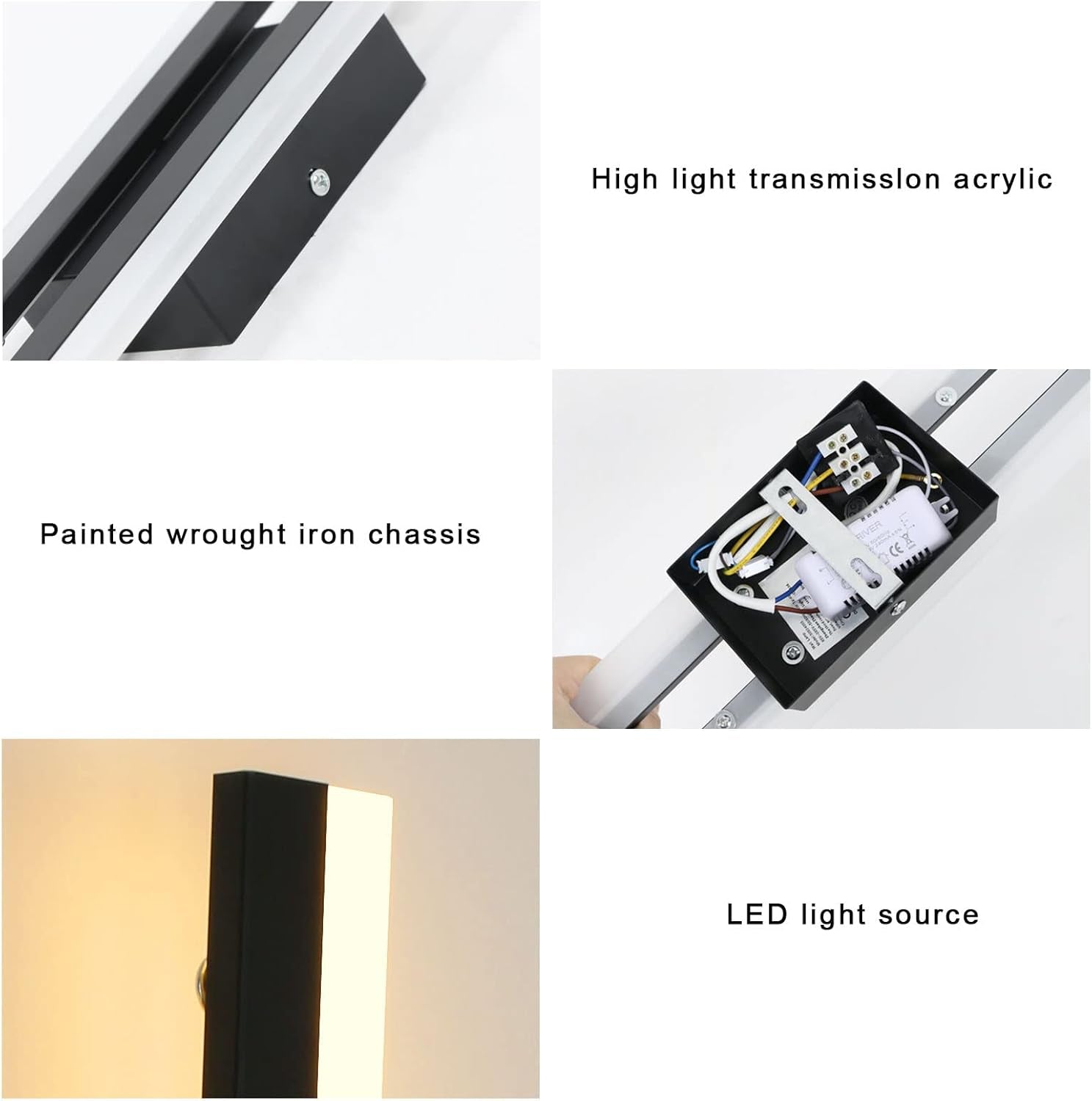 Applique Da Parete Interno, Moderno Lungo Lampada Da Parete LED 16W 1800LM, LED Lampada a Muro in Acrilico per Soggiorno, Camera Da Letto, Scala, 3000K Bianca Calda, Nero
