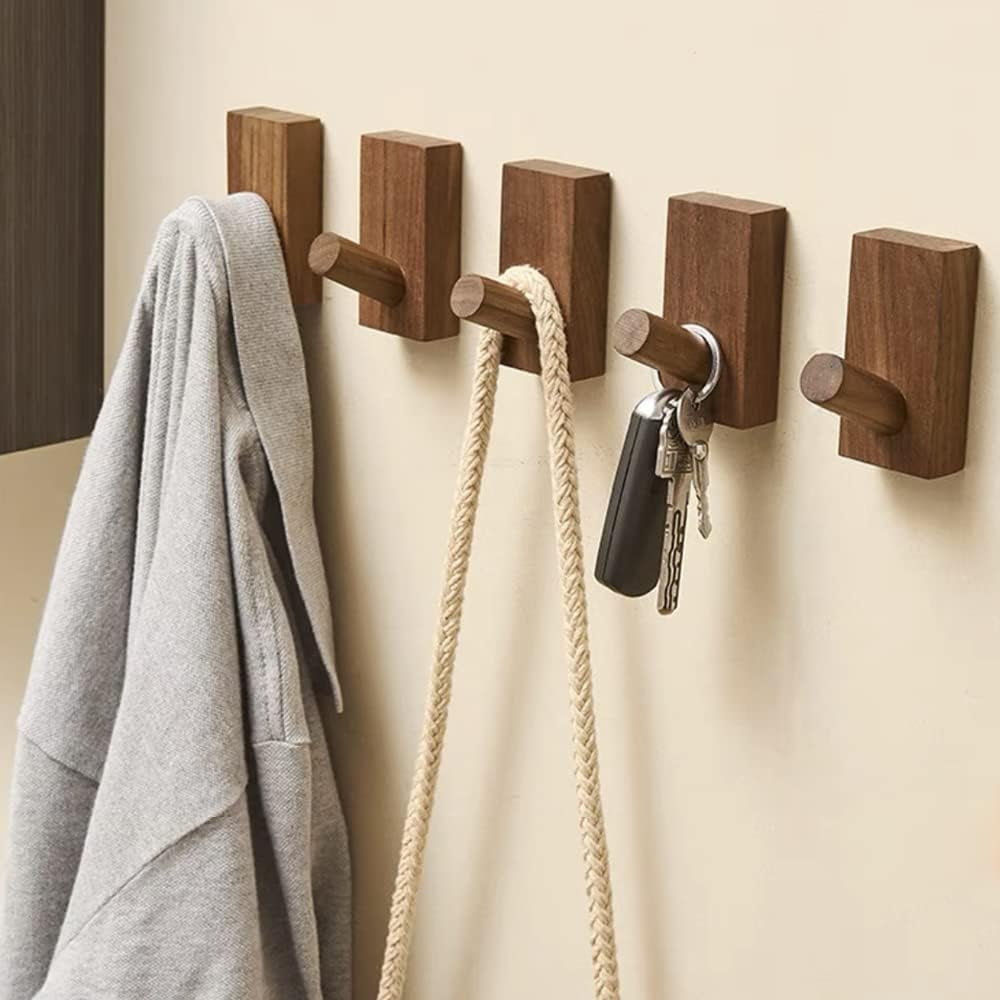 Confezione Da 4 Ganci Autoadesivi Da Parete in Legno, Appendiabiti Decorativi in Legno, Ganci in Legno, Ganci per Cappelli (Rettangolo Di Noce Nero- 4P)