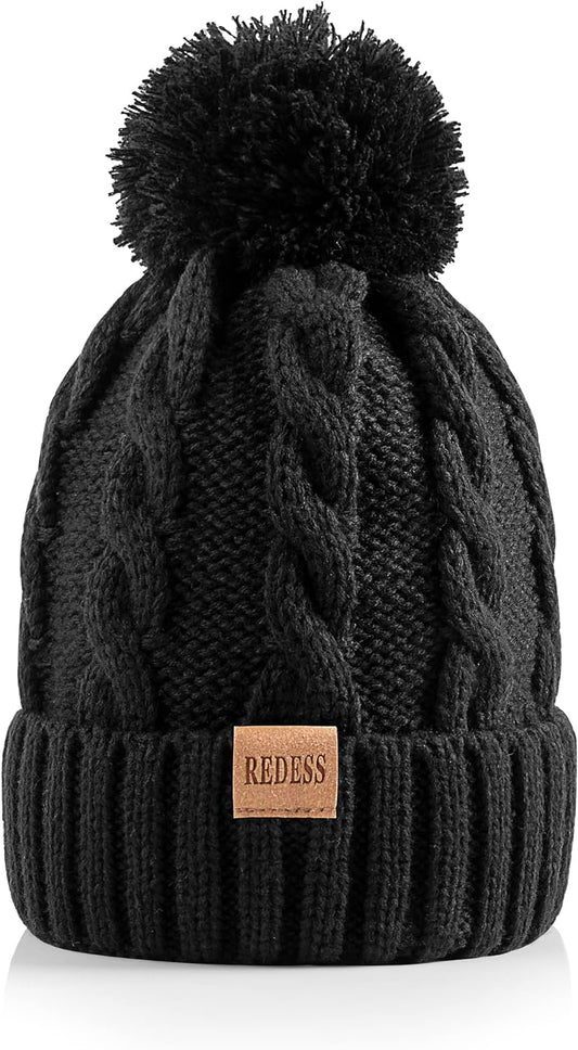 Cappello Invernale Da Donna Con Pom Pom Beanie Caldo Foderato in Pile Spesso Slouchy Snow Knit Chunky Baggy Skull Berretto Da Sci