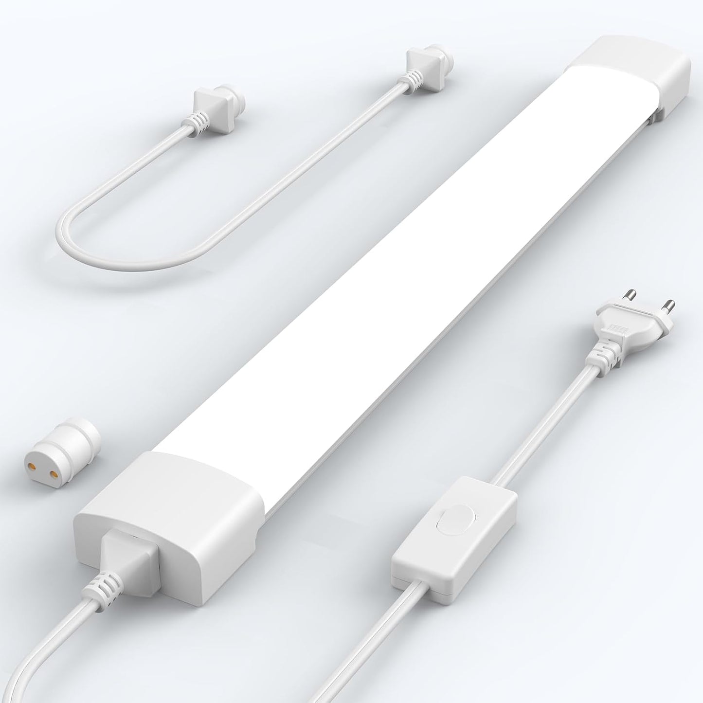 Plafoniera LED Soffitto 40Cm Con Spina Plug and Play O Cablata, Semplice Collegamento in Serie Plafoniera Garage 16W 1760LM Bianco Freddo 5000K, Barra LED Tubo Impermeabile IP65, 1 Pezzi