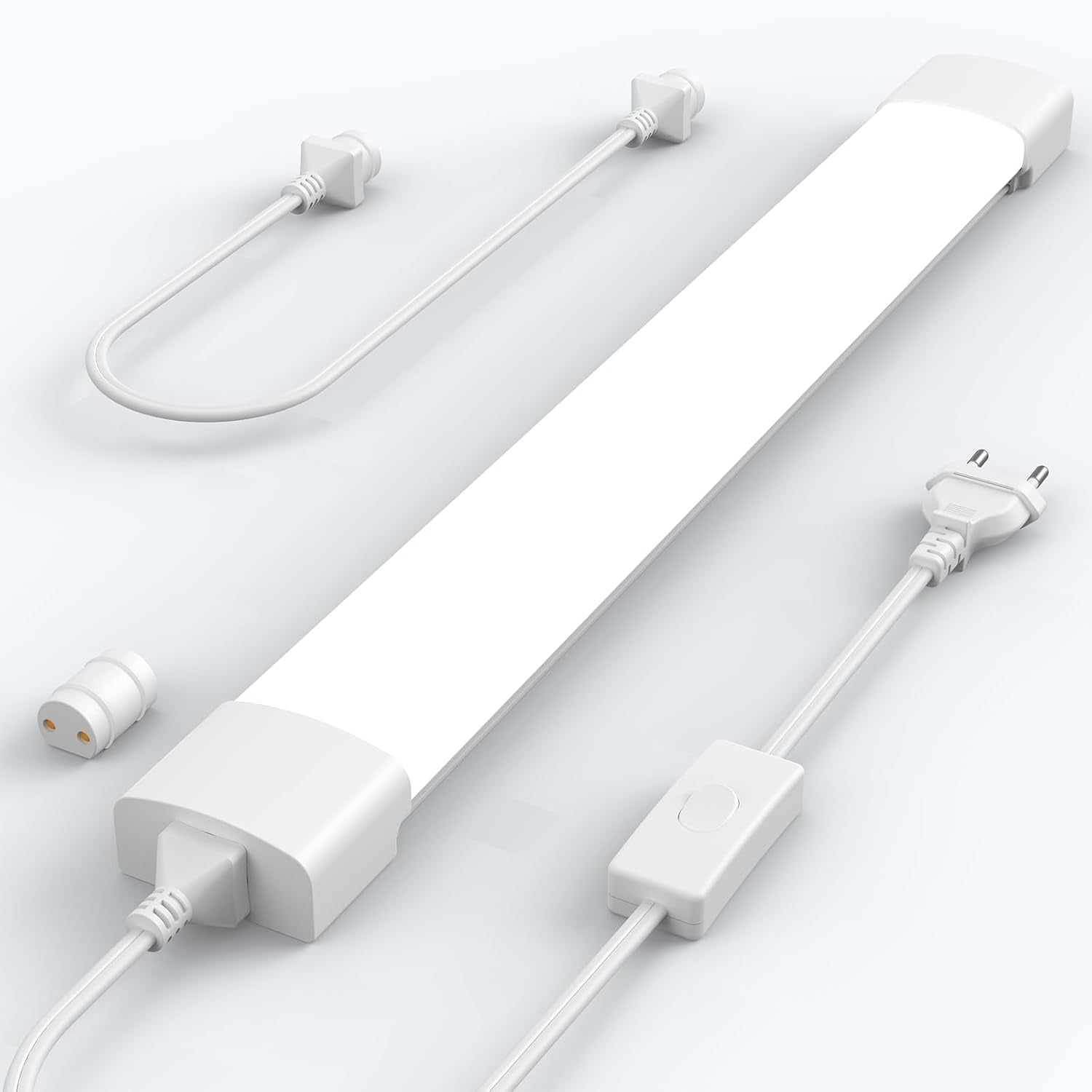 Plafoniera LED Soffitto 40Cm Con Spina Plug and Play O Cablata, Semplice Collegamento in Serie Plafoniera Garage 16W 1760LM Bianco Freddo 5000K, Barra LED Tubo Impermeabile IP65, 1 Pezzi