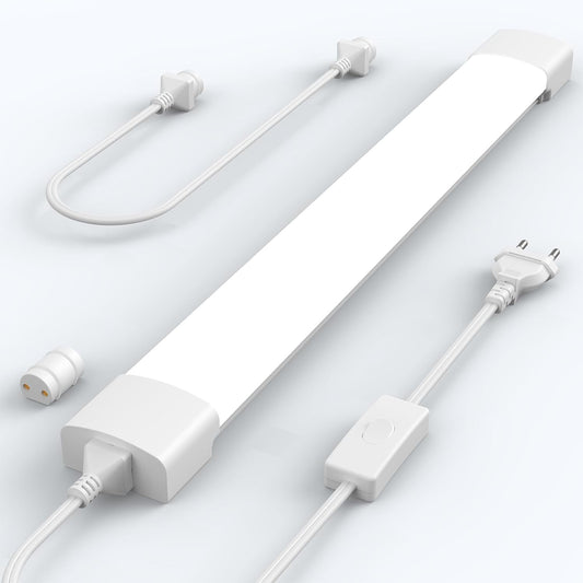 Plafoniera LED Soffitto 40Cm Con Spina Plug and Play O Cablata, Semplice Collegamento in Serie Plafoniera Garage 16W 1760LM Bianco Freddo 5000K, Barra LED Tubo Impermeabile IP65, 1 Pezzi