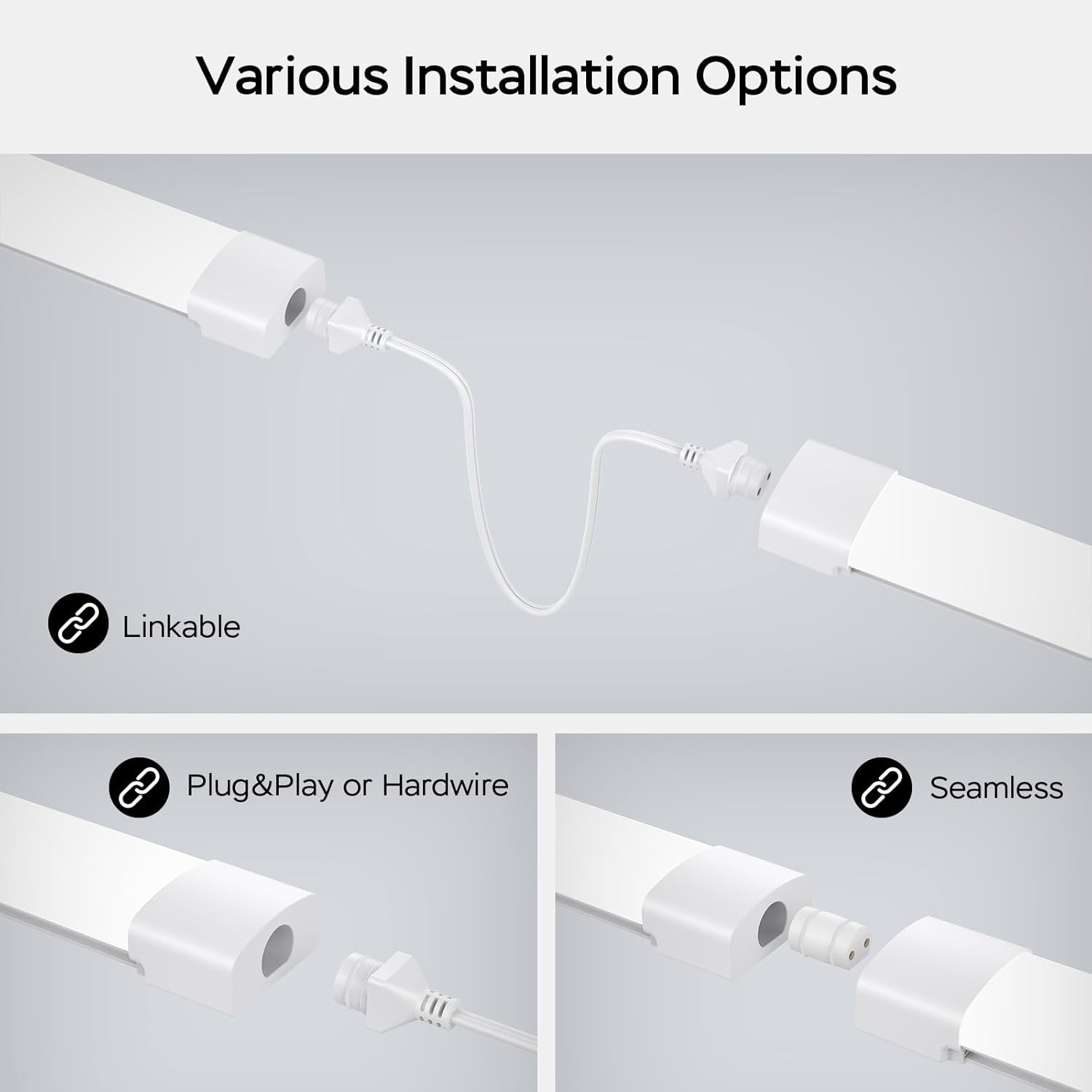 Plafoniera LED Soffitto 40Cm Con Spina Plug and Play O Cablata, Semplice Collegamento in Serie Plafoniera Garage 16W 1760LM Bianco Freddo 5000K, Barra LED Tubo Impermeabile IP65, 1 Pezzi