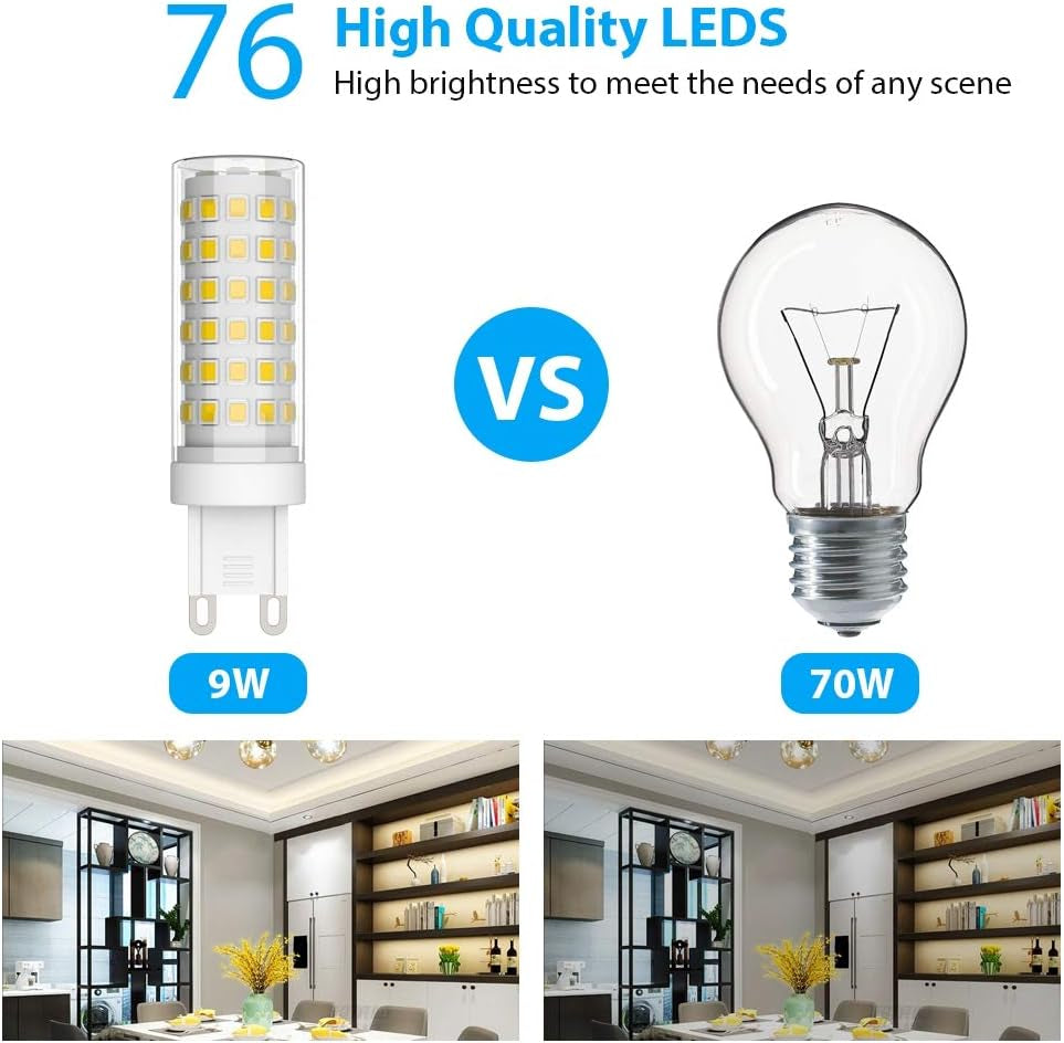 6 Pezzi Lampadina LED G9, Bianco Naturale 4000K, 9W Equivalente 70W Lampada Alogena, Angolo Di Visione 360°, AC220-240V, Ideale per Camera Da Letto Soggiorno Cucina Sala