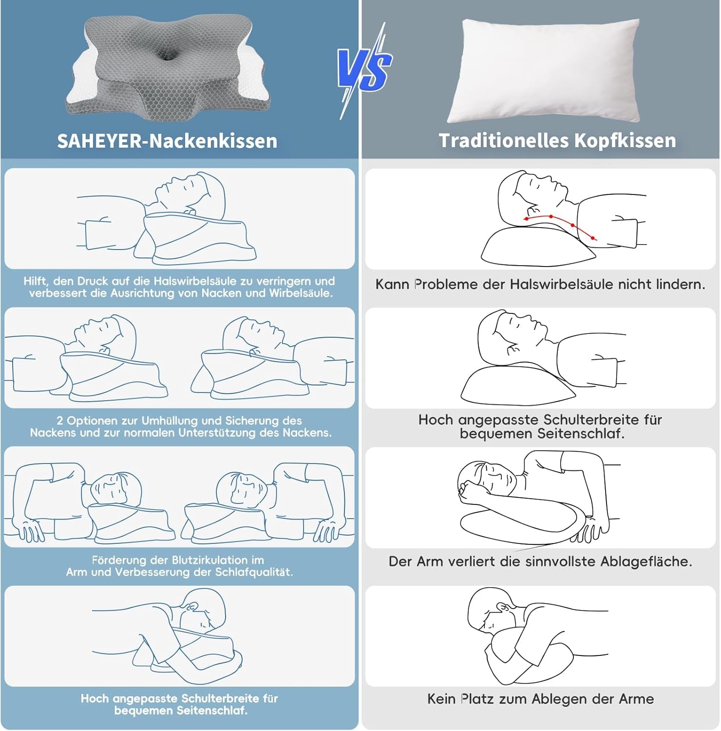 Cuscino Cervicale per Dormire Cuscino Memory Foam, Cuscino per Cervicale Ergonomico Di Sostegno per Il Dolore Al Collo E Alle Spalle Con Federa in Seta Di Ghiaccio