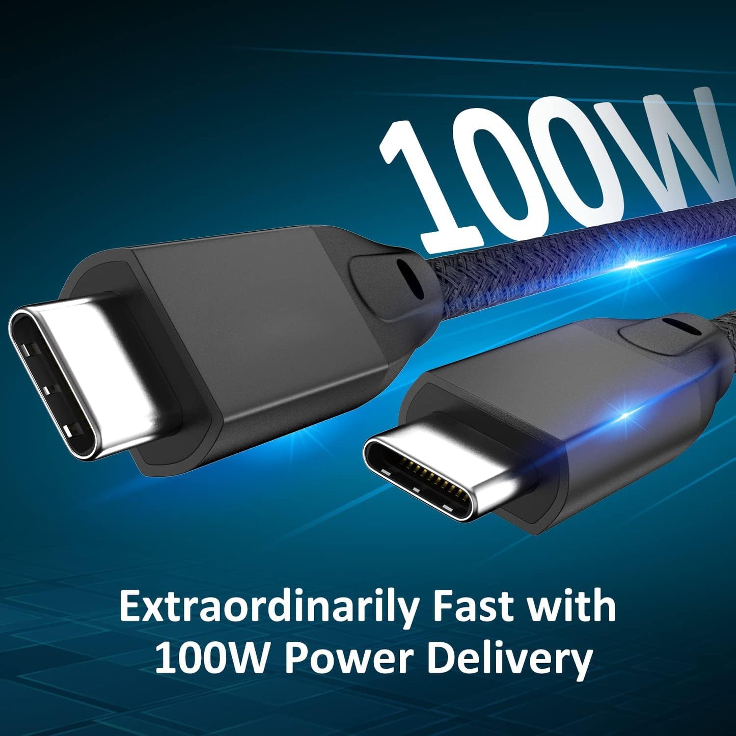 Cavo USB C a USB C 100W 3M (2 Pezzi), USB 3.2 Gen 2X2 20Gbps Trasferimento Dati USB Tipo C PD Ricarica Rapida Cavo in Nylon,Cavi per Monitor Video 4K per Macbook M3, Ipad Pro, Galaxy S24