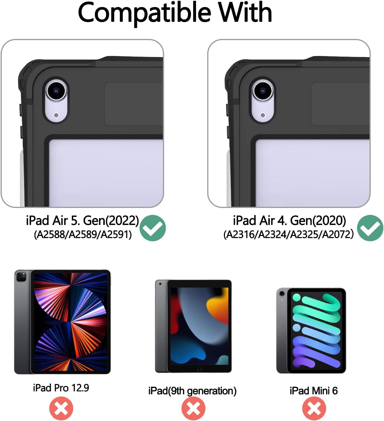 Custodia Impermeabile per Ipad Air 5/4 per Ipad Air 5/4A Generazione, Custodia Protettiva Completa Con Proteggi Schermo, Portamatite, Cavalletto, Cinturino, Antiurto, Antipolvere