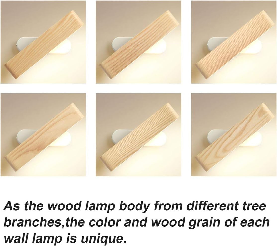 Applique LED, Lampada Da Parete Interno in Legno 360° Girevole per Soggiorno Camera Da Letto Corridoio Bianca Calda (28Cm)