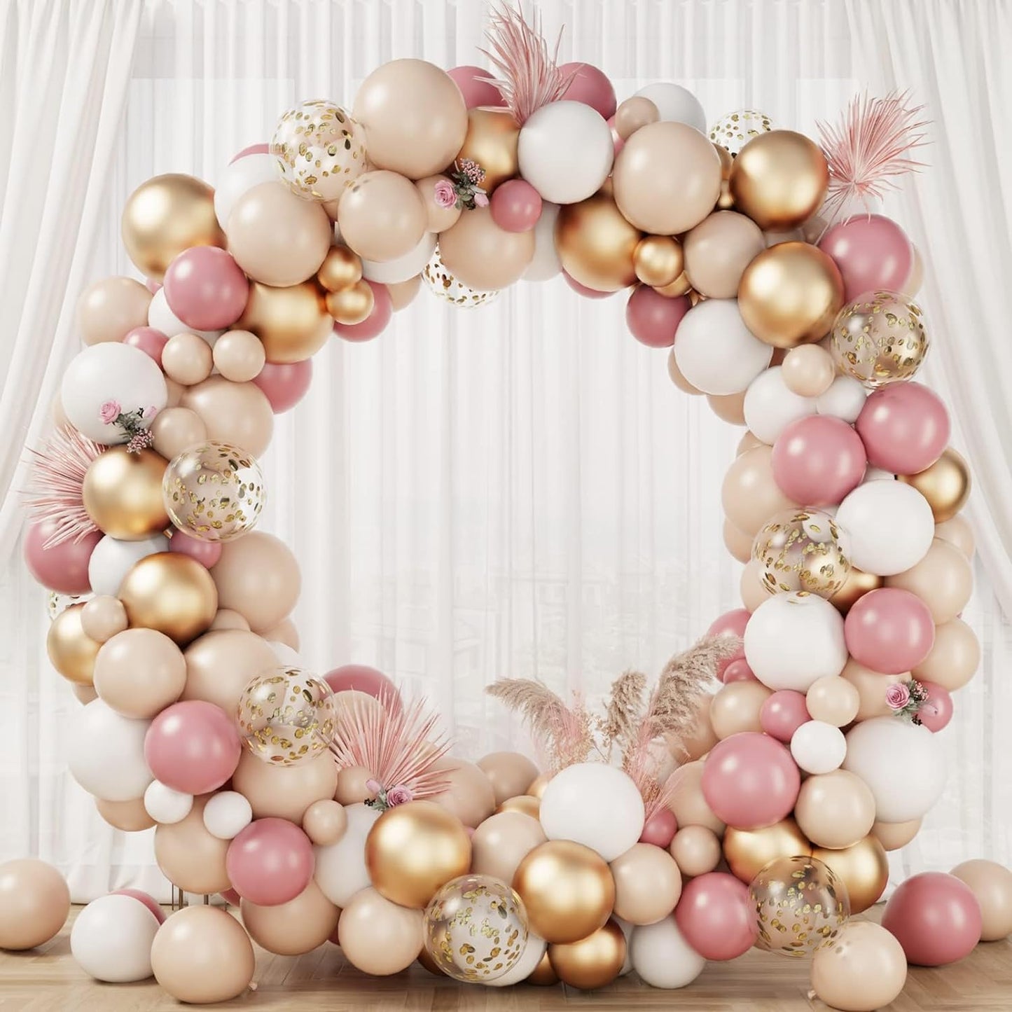 Kit Arco Di Palloncini Oro Rosa - 111Pcs Palloncini Di Compleanno in Oro Rosa E Bianco per Compleanni, Matrimoni, Anniversari, Gender Reveal, Feste Di Baby Shower