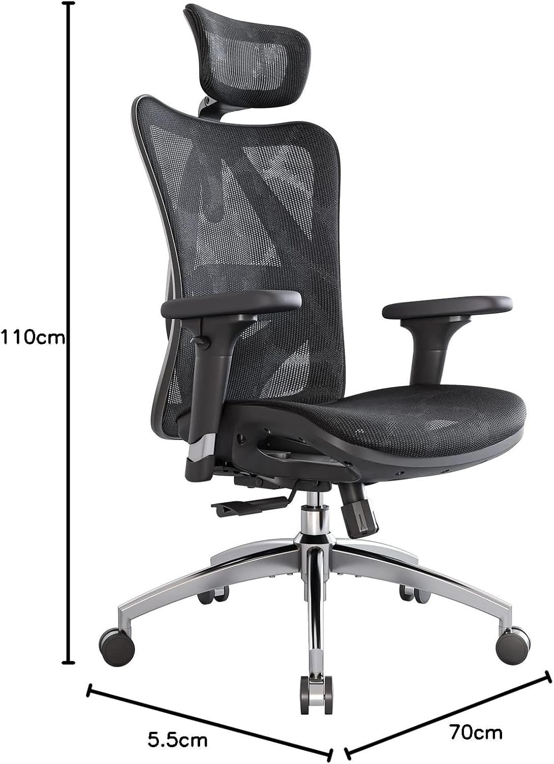 Sedia Ergonomica Con Supporto Lombare, Sedia Da Ufficio, Braccioli Regolabili in 3D, Tessuto a Rete Delicato Sulla Pelle, Poggiatesta Regolabile, Sedia Da Ufficio Ergonomica (Nero)