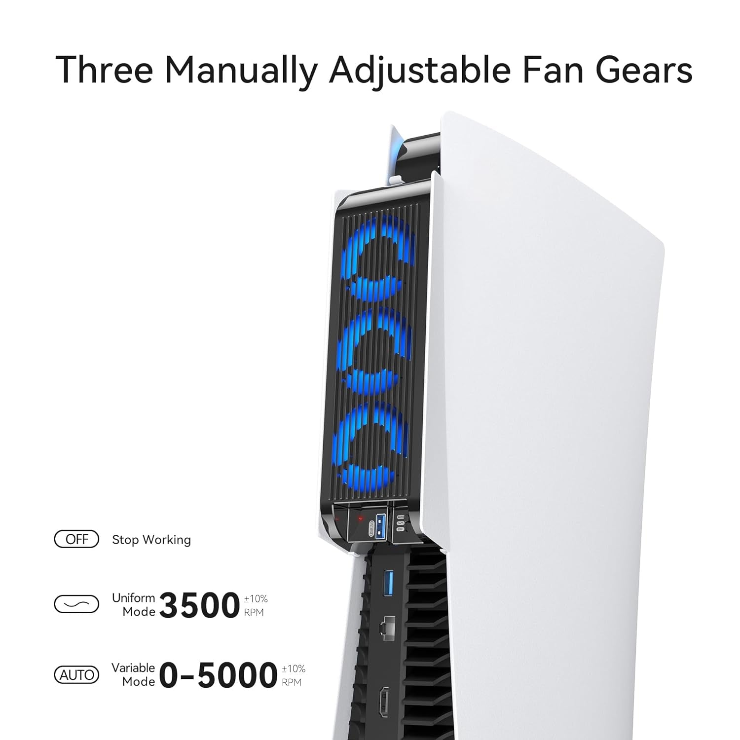 Accessori Di Raffreddamento per PS5, Ventola Di Raffreddamento  PS5 Con LED, Controllo Automatico Della Velocità E Hub USB 3.0 per Dischi PS5 Ed Edizione Digitale, Non per PS5 Slim (Bianco)