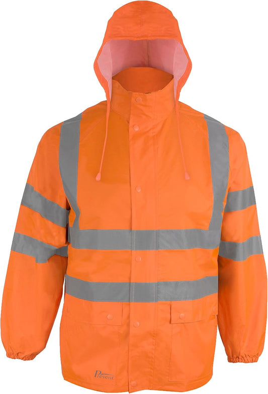 Prevent RJO - Giacca Antipioggia Ad Alta Visibilità, Colore: Arancio Fluorescente, 2XL, Arancio Chiaro, 1