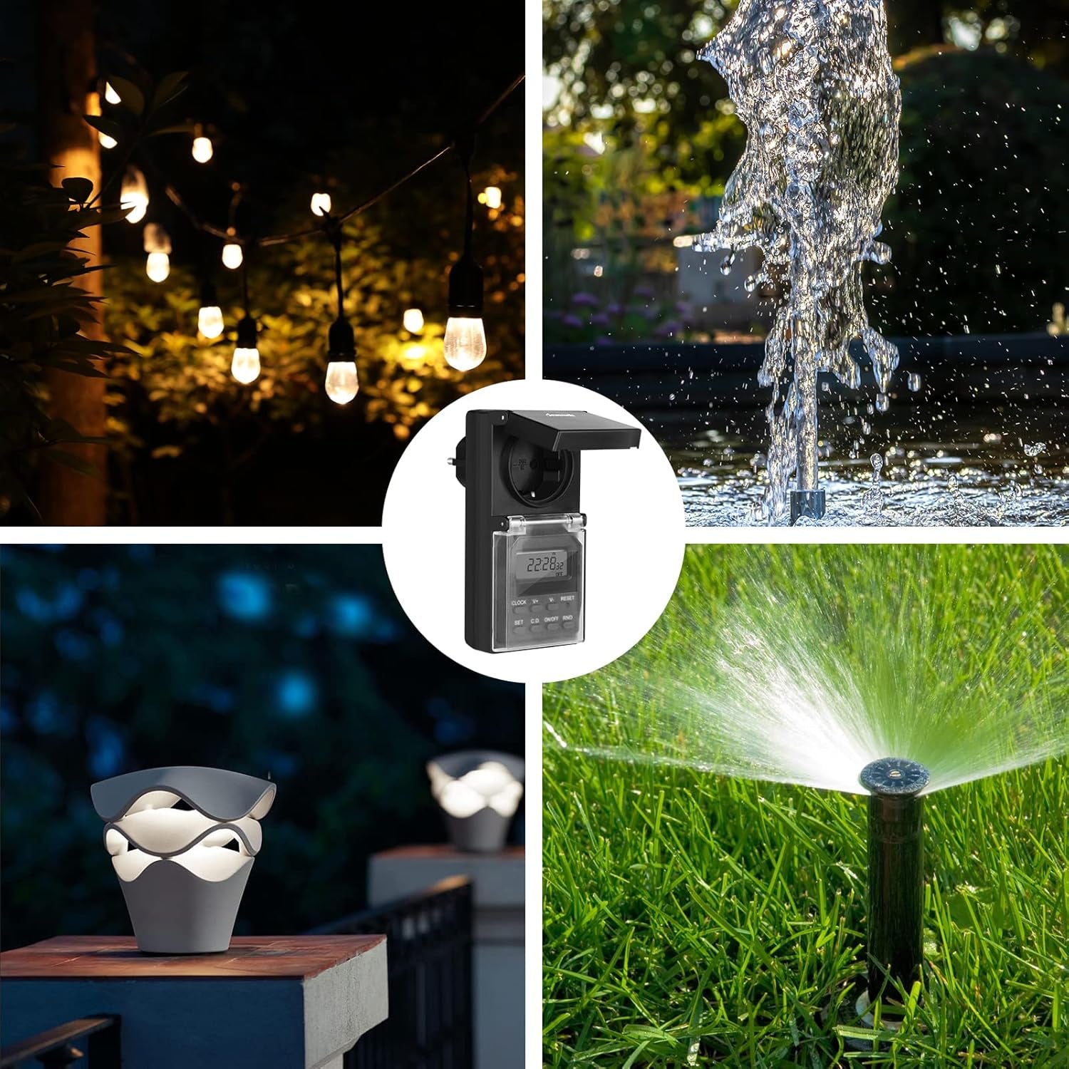 Presa Di Corrente per Esterni, IP44 Timer Digitale Con Funzione Casuale, 20 Programmi Di Commutazione per Giardino, 2 Pack