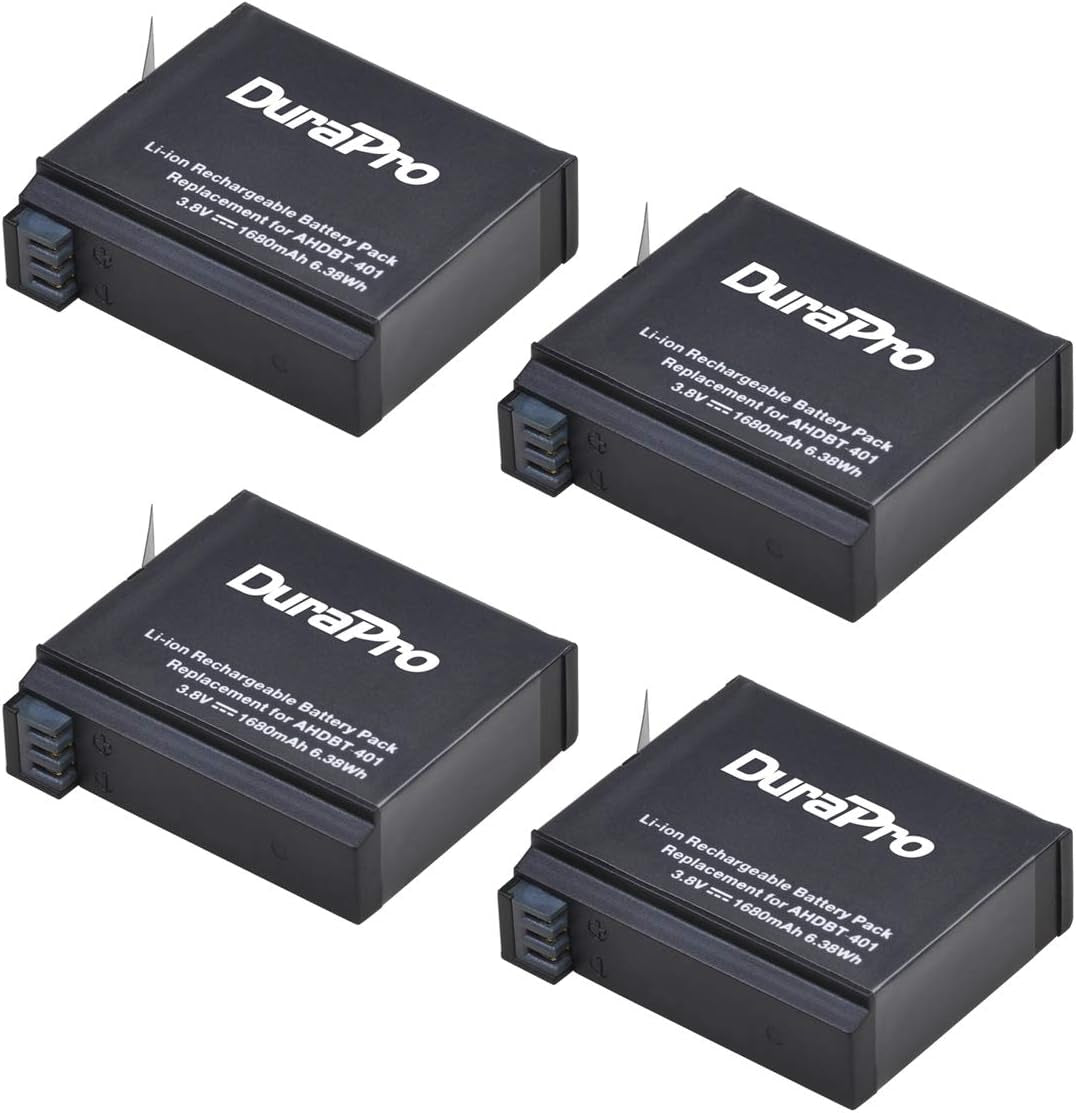 Batterie AHDBT-401 (4 Confezioni) 1500 Mah + LCD Dual USB Charger per Gopro 4 Batteria Gopro Hero 4 Nero/Argento Batterie Fotocamera