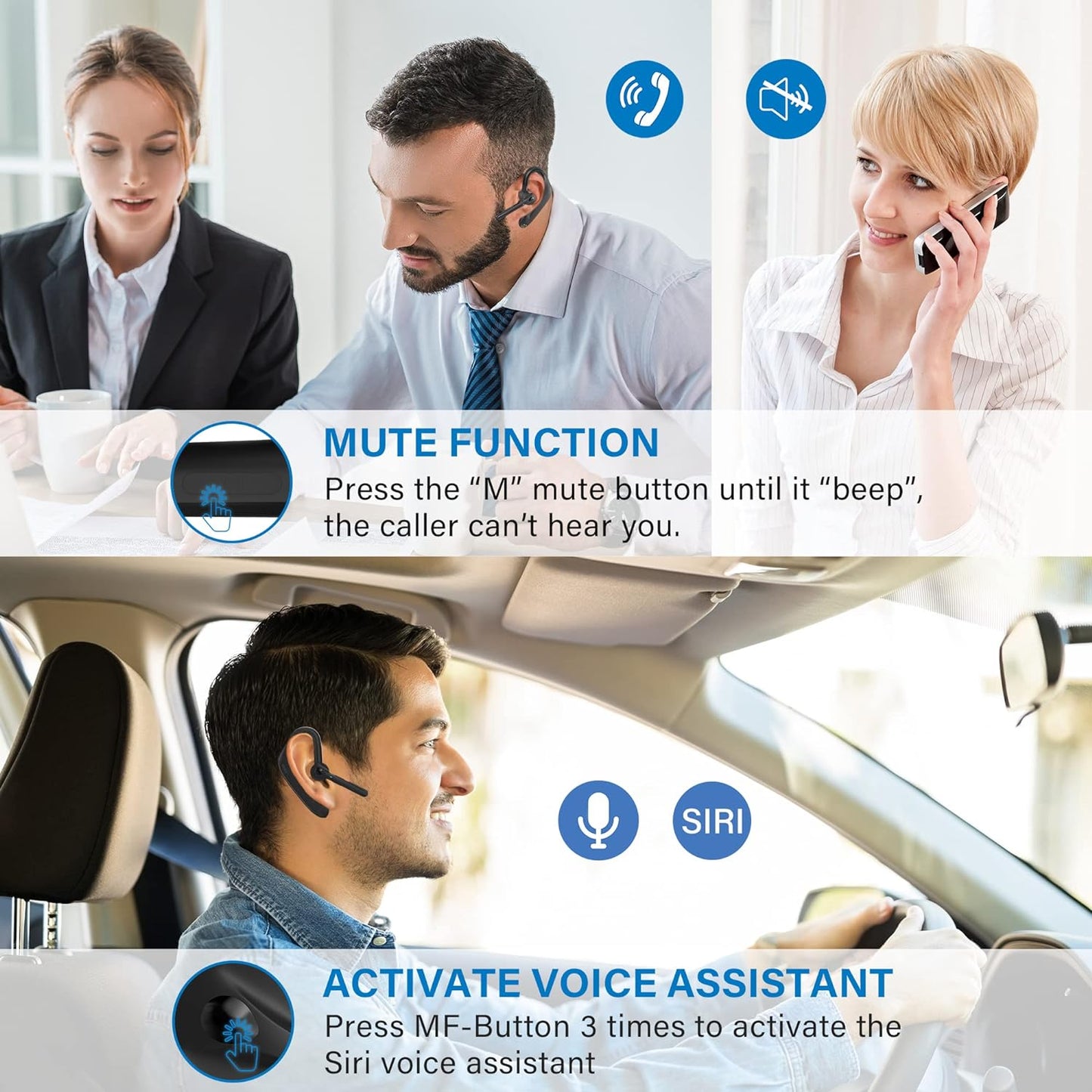 Cuffie Bluetooth Con Microfono Senza Fili Con Dongle USB-A, Con CVC 8.0 Dual Mic 45Hrs HD Vivavoce, per Affari, Ufficio/Guida, Compatibile Con Iphone E Android