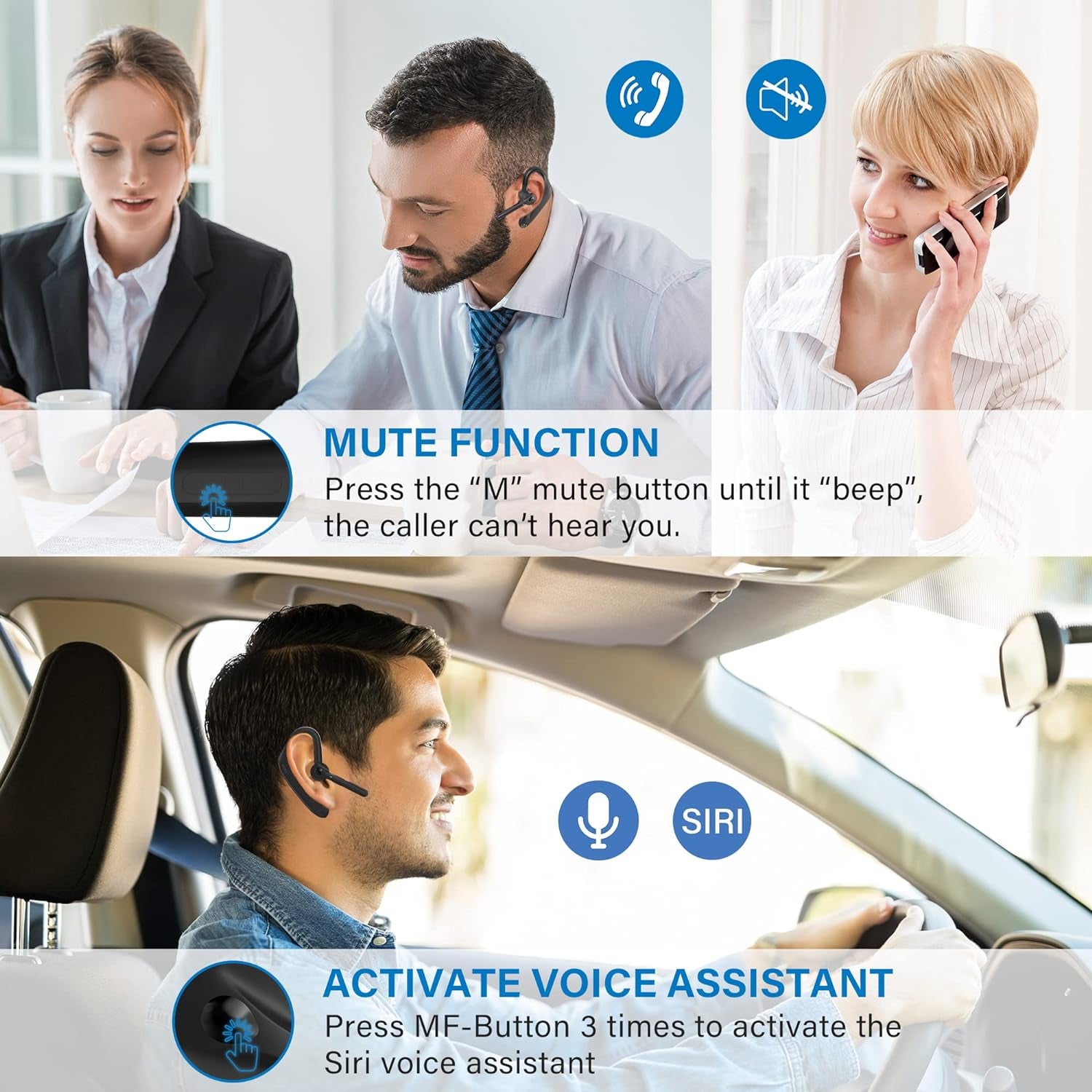 Cuffie Bluetooth Con Microfono Senza Fili Con Dongle USB-A, Con CVC 8.0 Dual Mic 45Hrs HD Vivavoce, per Affari, Ufficio/Guida, Compatibile Con Iphone E Android