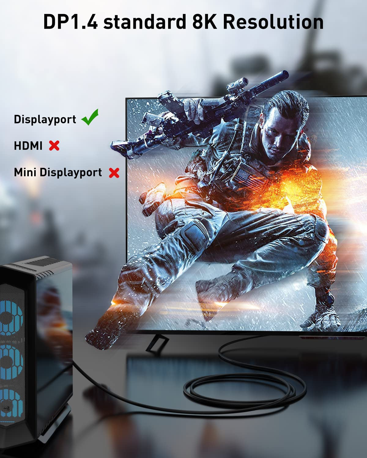 Cavo Displayport 1.4 7.5M 【Certificato VESA CL3 In-Wall Rated】Cavo DP1.4 8K@60Hz HBR3 4K@60Hz/144Hz/120Hz 5K@60Hz 2K@165Hz/240Hz Supporto Freesync G-Sync HDR10 Display Port per Monitor Da Gioco