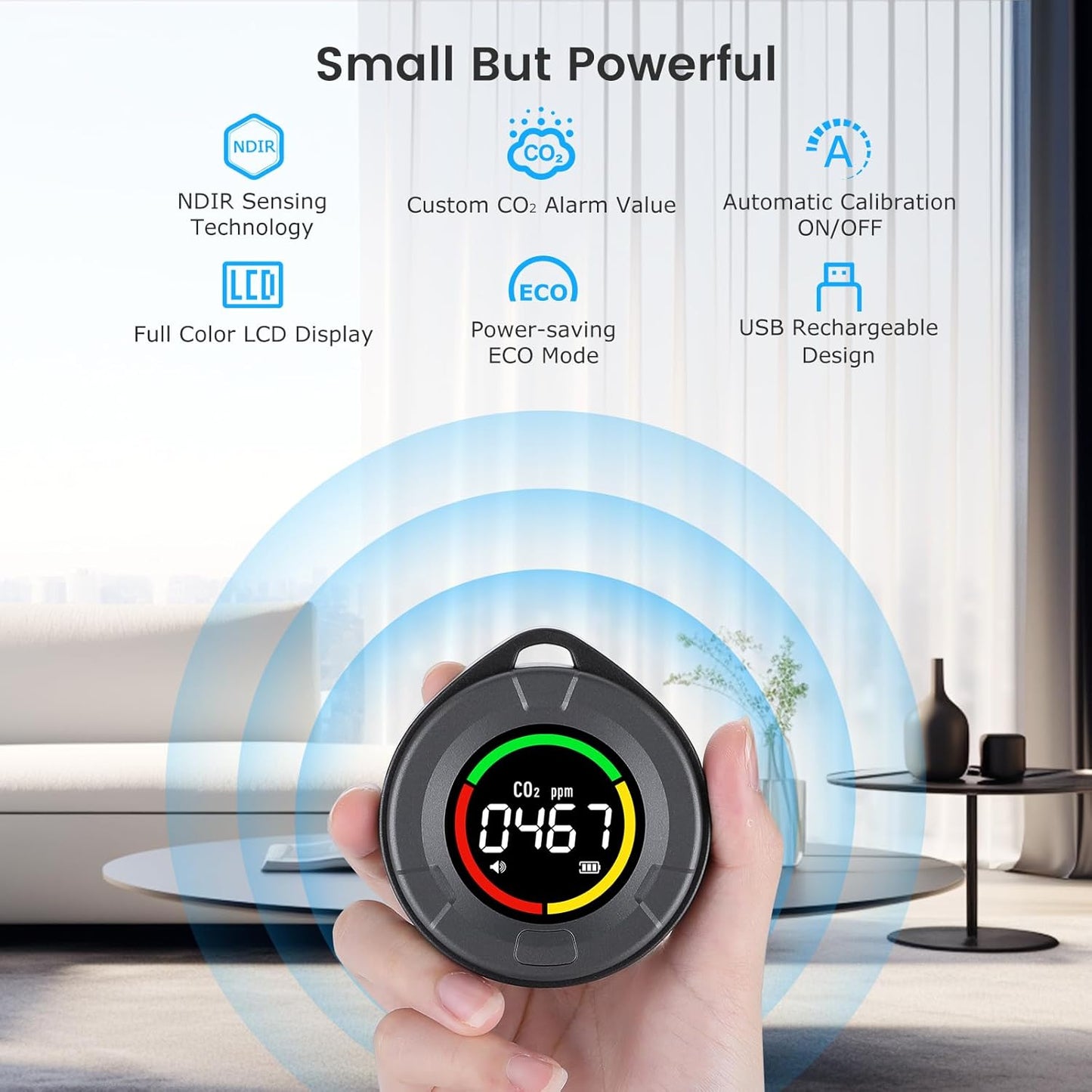 Rilevatore Di CO2 Portatile,Co2 Monitor Mini È per Monitoraggio Della Qualità Dell'Aria Interna,Ndir Sensore,Rilevatore Di Anidride Carbonica,Misuratore CO2 Con Funzione Di Allarme.