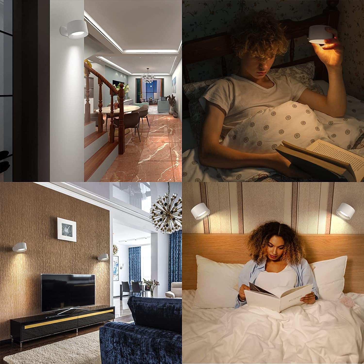 - Lampada Da Parete a LED per Interni, Con Batteria, 1 Pezzo, Controllo Touch, 3 Livelli Di Luminosità, Girevole a 360°, per Soggiorno, Camera Da Letto, Scale, Corridoio, Lampada Wireless