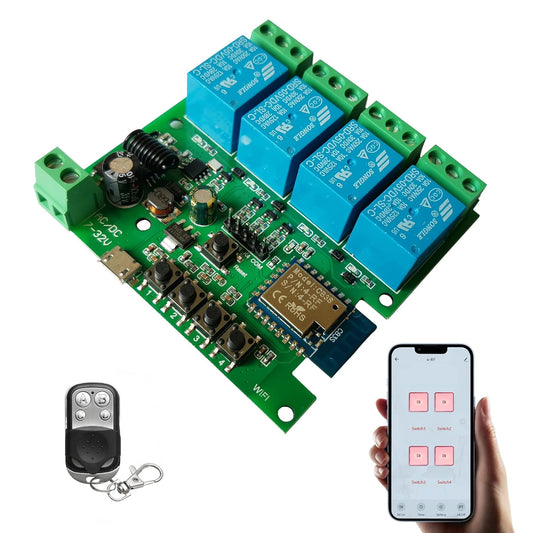 Modulo Relè Wifi Interruttore Intelligente a 4 Canali Interruttore Momentaneo/Autobloccante/Interblocco Interruttore Porta Garage Fai Da Te per Tuya/Vita Intelligente APP