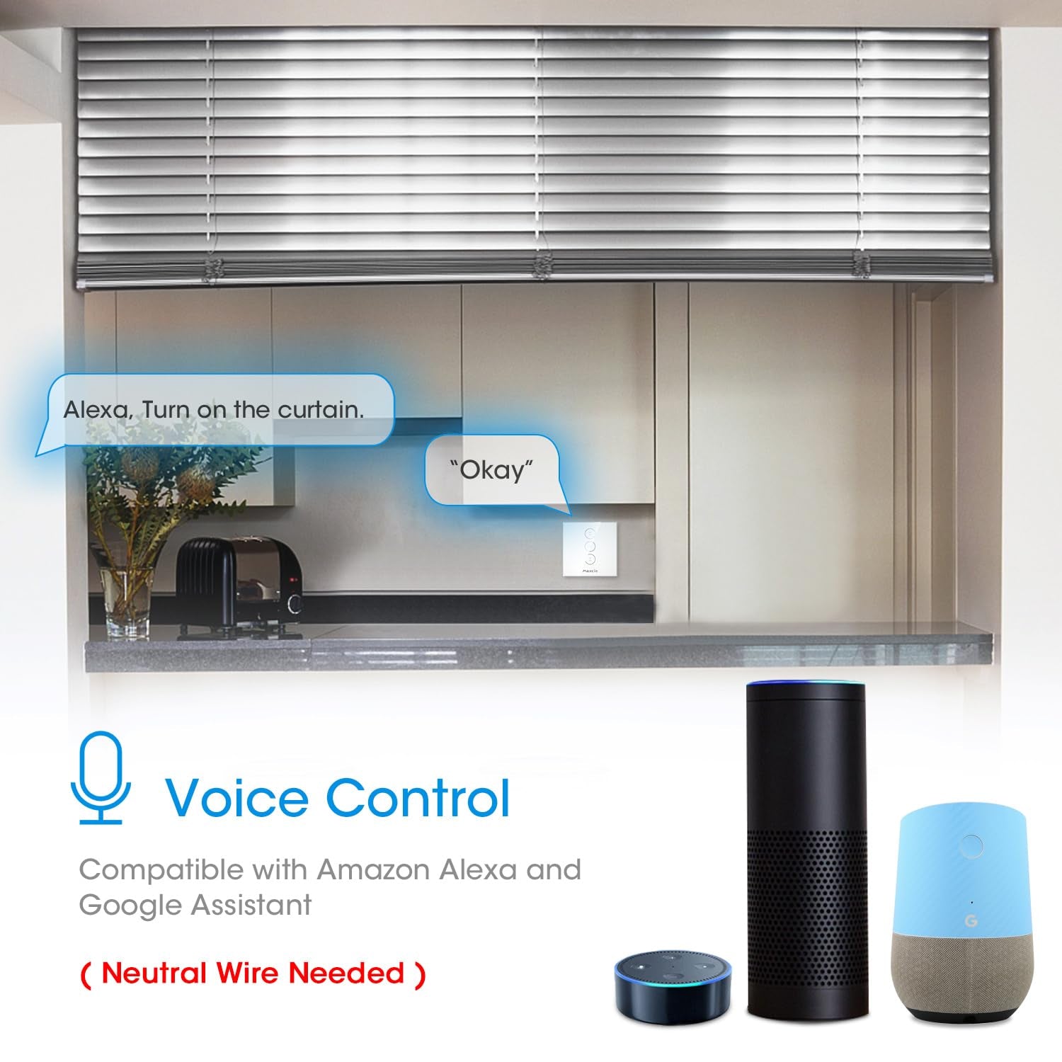 Interruttore per Tapparelle Wlan – Intelligente Controllo per Tapparelle Compatibile Con Alexa, Google Assistant, Siri – Timer per Persiane, Tapparelle, Tenda, Tenda