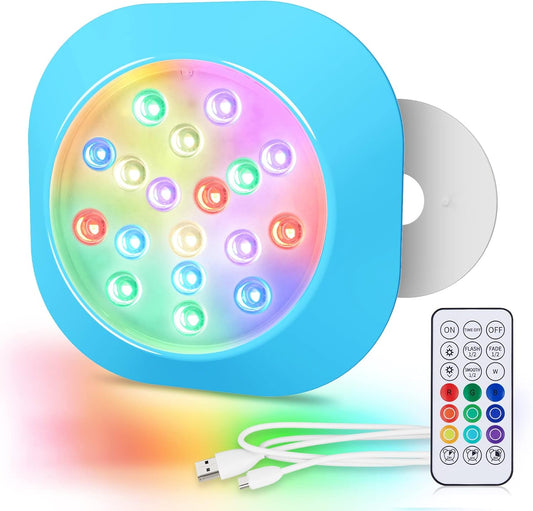 Faretto LED Ricaricabile per Piscina Fuori Terra, Sommergibili Luci Piscina RGBW IP68 Impermeabili Con Telecomando, Ricaricabile Alimentato Fino a 40 Ore, 15Cm Magnetiche Colori Decorazione