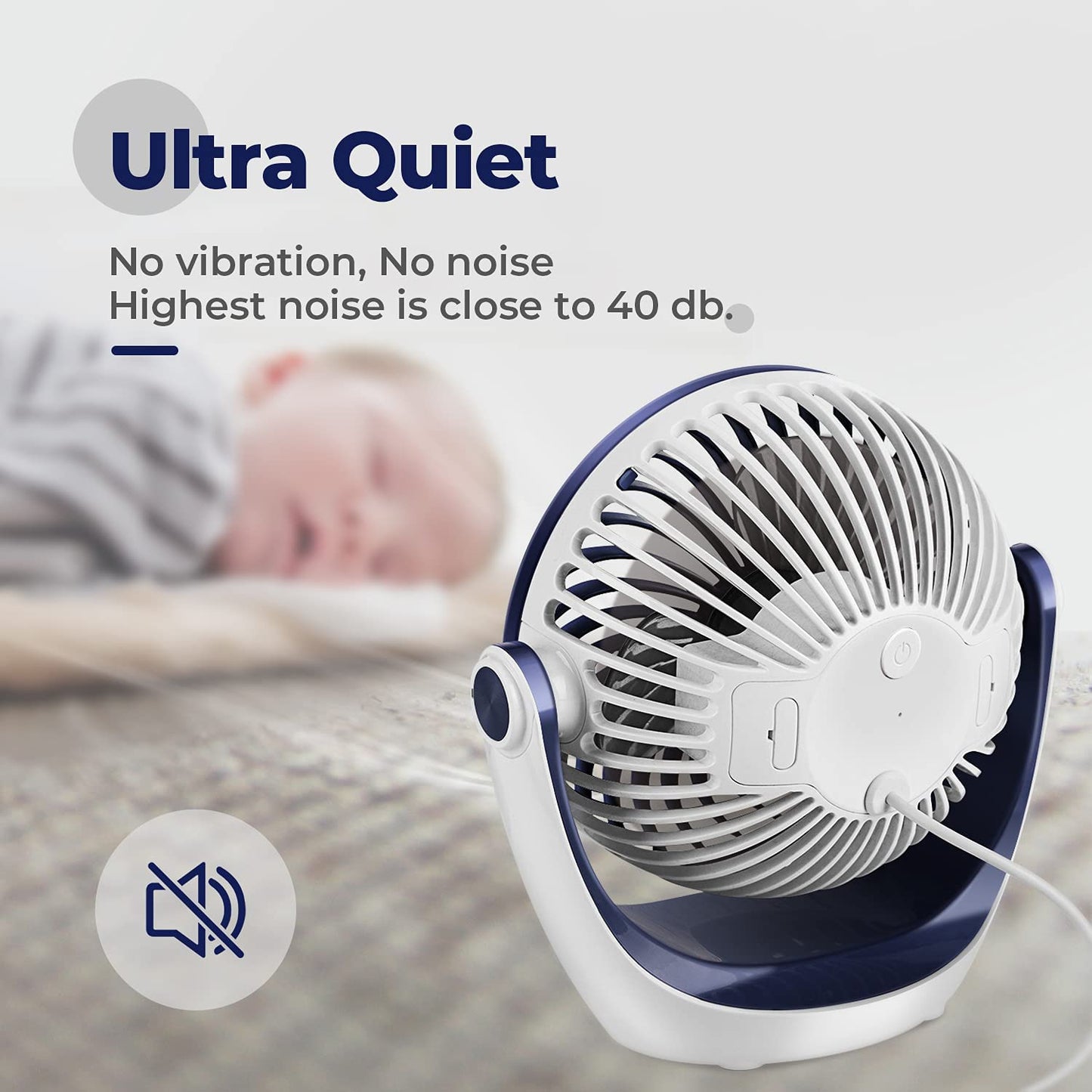 Ventilatore Da Tavolo,Mini Ventilatore Usb,Con Forte Flusso D'Aria E Funzionamento Silenzioso, Velocità Regolabile, Testa Girevole a 360 °, per Scrivania, Ufficio, Casa