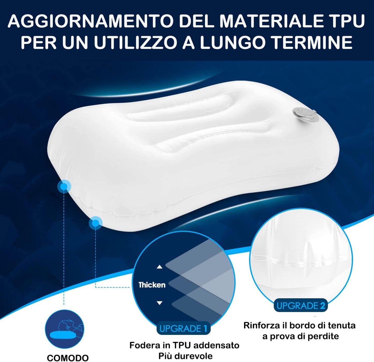 Cuscino Gonfiabile Da Campeggio, Da Viaggio, Con Federa Rimovibile, Comodo Cuscino Cervicale per Viaggio/Esterno, Cuscino Da Viaggio, Cuscino Gonfiabile Da Viaggio, Cuscino Imbottito