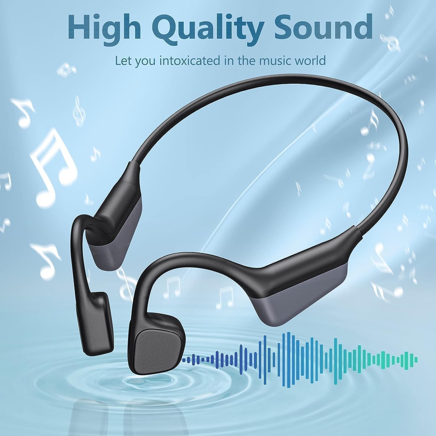 Cuffie a Conduzione Ossea, Cuffie a Orecchio Aperto Con Microfono, Auricolare Wireless Impermeabile, Cuffie Sportive Bluetooth 5.3 per Jogging, Ciclismo, Sport All'Aperto, Escursionismo