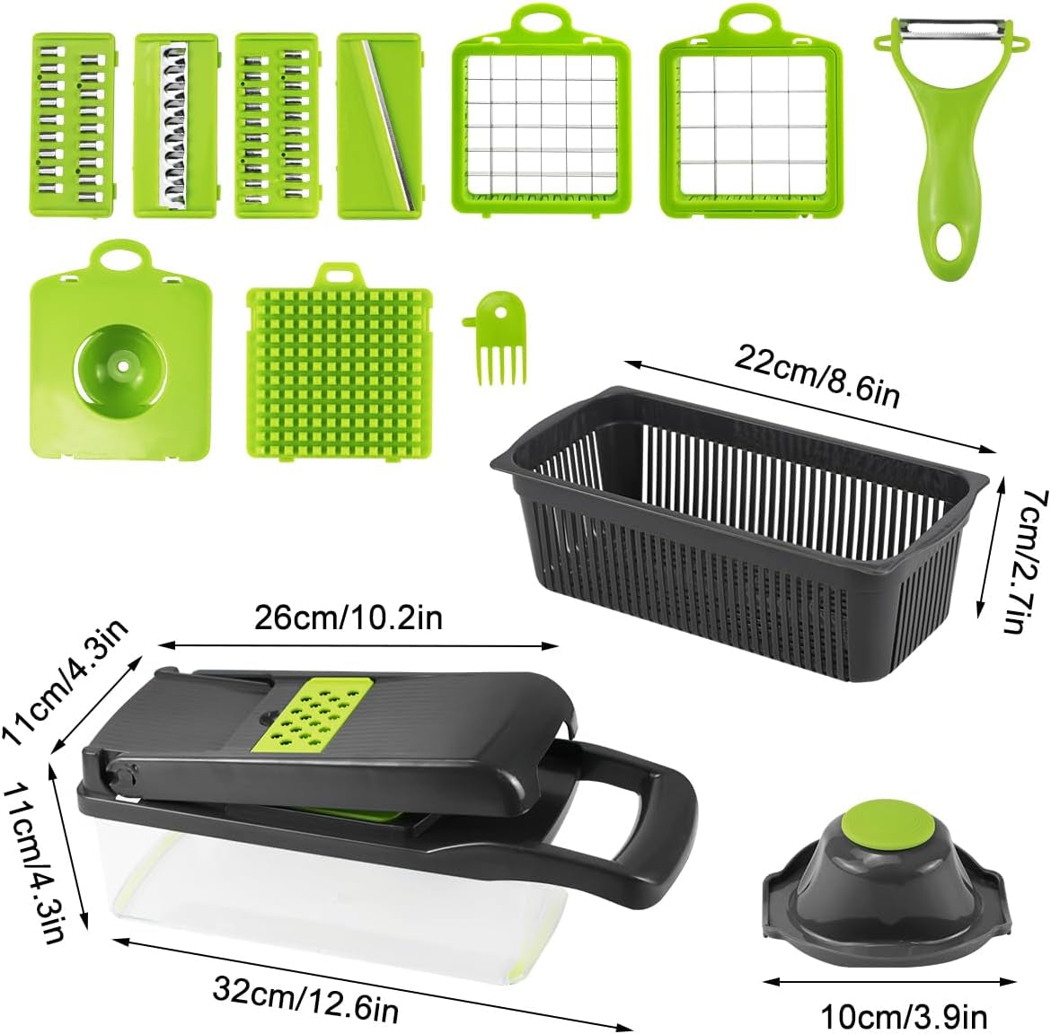 16 In1 Taglia Affetta Verdure Manuale Kit, Multifunzione Taglia Verdure Cubetti, Tritatutto Grattugia Da Cucina, Taglia Verdure Con 7 Lame in Inox, per Tagliare, Affettare Verdure, Grattugiare