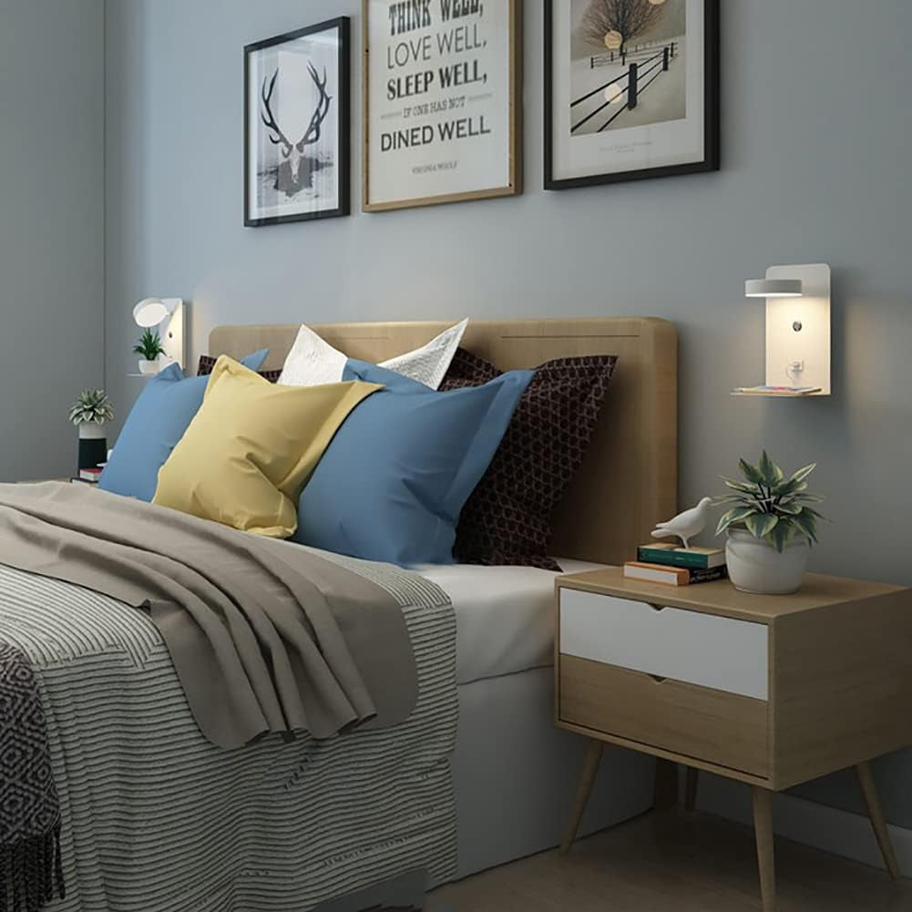 Applique Da Parete LED Con Porte USB, 2 Pezzi Lampada Da Parete Dimmerabile Al Tocco Camera Da Letto12W Con Spina, Lampada Da Muro Interno Bianco Moderna Ruotabile 350°, Luce Da Lettura Comodino