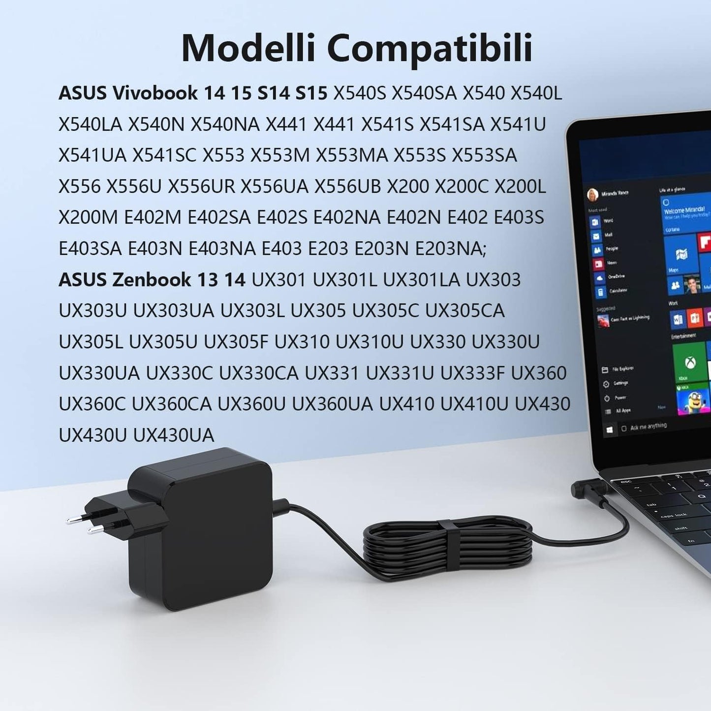 45W Caricatore ASUS PC Portatile 19V 2.37A Alimentatore per Asus 14 15 S14 S15 X540S X540LA X541N X553M X556U TP301UA Zenbook UX310 UX330 UX305 UX430U AD2066020 Notebook Caricabatteria 4.0 X 1.35Mm