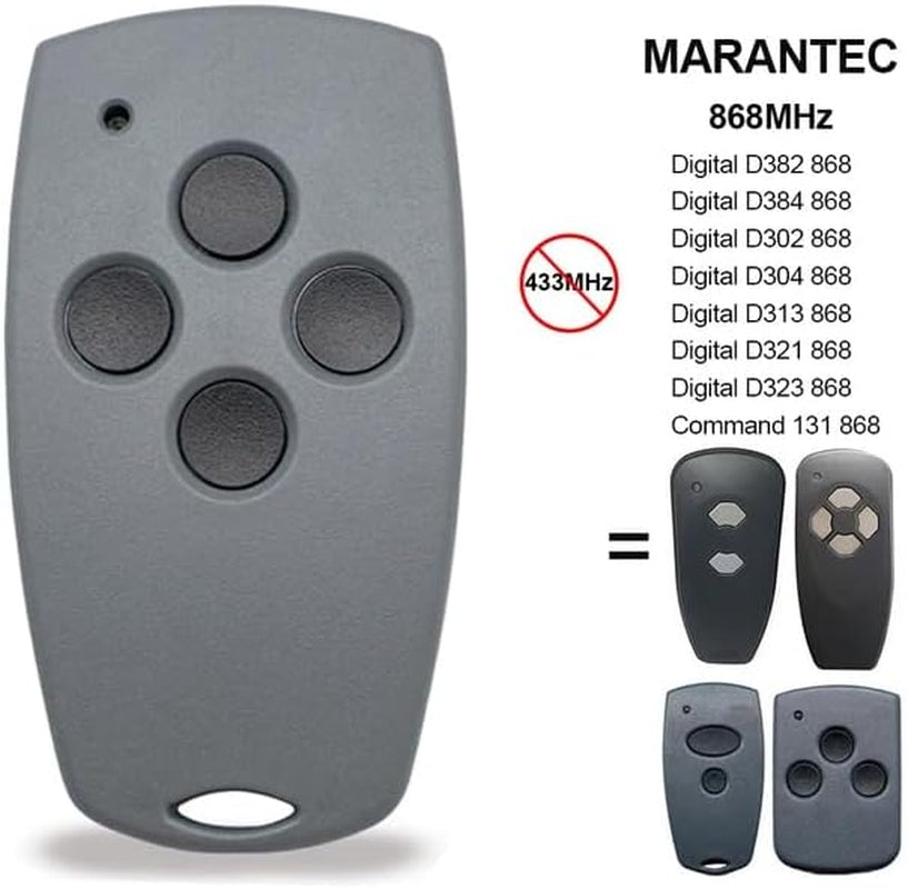 868,3 Mhz Apriporta Garage, Telecomando Compatibile Con 868 Mhz Marantec Digital 302, 384, 304, 313, 321, 323, 131 868, Trasmettitore Manuale 2 Pezzi