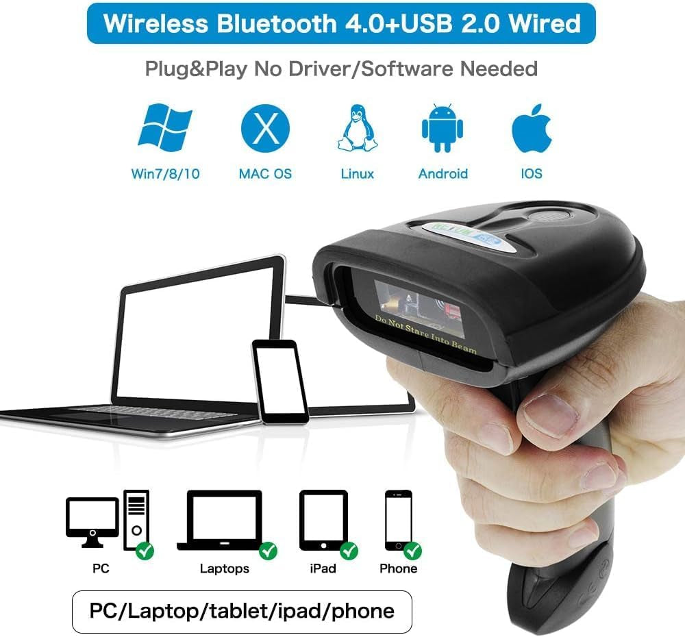 NT-1228BC CCD Scanner Di Codici a Barre Palmare USB Wireless Bluetooth Cablato Imager Di Codici a Barre 1D per Pagamento Mobile Supporto per La Scansione Dello Schermo Del Computer IOS E Android