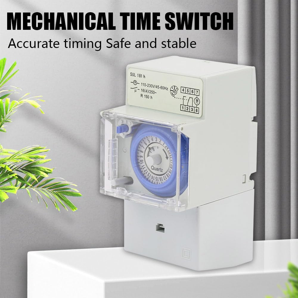 Timer per Luci, Sul181H Timer Meccanico 24 Ore, 110-230V Timer Analogico Meccanico Impermeabile Programmabile Interruttore Orario per Esterno, 48 ON/OFF Al Giorno