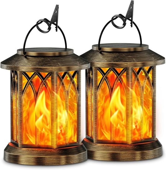 Lanterna Solare Color Rame per Esterni, 2 Lanterne Solari Con Effetto Fiamma Simulato, IP65, Impermeabile, Con Clip per Esterni, Giardino, Balcone
