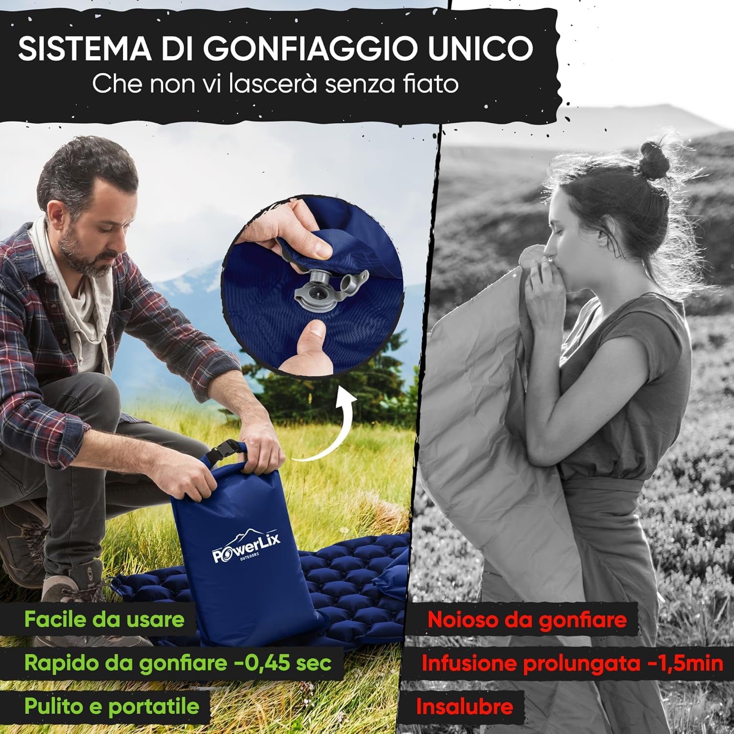 Materassino Campeggio Ultraleggero Ideale per Campeggio, Escursionismo, All'Aperto, Materasso Gonfiabile Compatto E Leggero - Airpad, Kit Di Riparazione Borsa per Il Trasporto