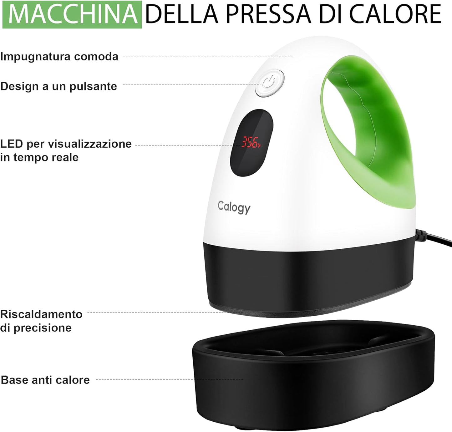 Pressa a Caldo Mini, Termopressa per Magliette Controllo Costante Temperatura, Macchina Trasferimento Termico Con Base Sicurezza Isolata per Artigianato Vestiti Cappelli Cuscini - Bianco Verde